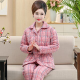 玫薇儿冬季中老年人妈妈睡衣女纯棉加厚三层夹棉袄秋冬加棉保暖全棉套装 61858 XL 【建议120-140斤】