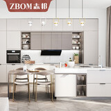 志邦厨柜 橱柜定制整体厨房橱柜开放式厨房厨柜套装石英石台面家具定做 现代简约简单爱 3米台面+3米地柜+1米吊柜