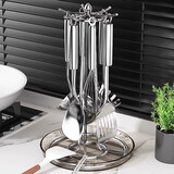 优勤（YOUQIN）厨房旋转锅铲置物架勺子铲子挂架多功能台面收纳汤勺厨具沥水支架 亮色-可旋转【6挂钩+接水盘】