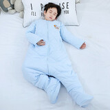 初贝（CHUBEI）大童睡袋婴儿宝宝小学生儿童成人春秋冬薄加厚连体睡衣分腿防踢被 中厚有脚套浅蓝色 4XL建议身高125-140（145码）