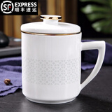天城一品  茶水分离杯泡茶杯景德镇彩白瓷双层过滤办公杯玲珑茶杯带滤网茶杯水杯过滤便携杯子随身泡 玲珑描金老板杯500毫升