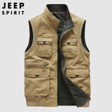 JEEP SPIRIT吉普马甲男春秋两面穿男士户外钓鱼多口袋背心男外套 卡其 M