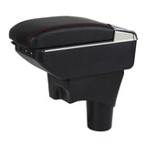 尼桑日产阳光扶手箱玛驰专用中央手扶箱免打孔改装内饰配件12 13 14 15 16 【豪华款】双层升高伸长7USB充电 黑色 11-17款新阳光