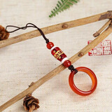 浪翔 手机挂绳指环扣新款中国风国潮天然玛瑙防摔手机链转运六字真言u盘钥匙挂绳挂环女款潮男 红玛瑙【水晶六字】