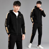 可晴尔 运动套装男春秋装2025新款韩版修身运动服青少年帅气卫衣男外套 卡其【连帽春秋】 男士XL/128-145斤
