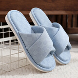 果洛菲日式木地板开口棉拖鞋男春秋软底女室内无声四季拖鞋 蓝色 36/37 