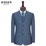 庄吉（Judger）商务休闲男士西服上衣93.9%羊毛条纹西装毛料 深蓝色 086A配套西裤
