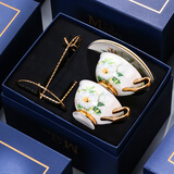 心饰园茶花仙子骨瓷咖啡杯套装咖啡杯子欧式陶瓷杯碟创意英式下午茶杯 茶花仙子2杯碟带架子（深蓝盒） 心饰园
