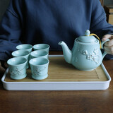 古笙记手工描金景德镇陶瓷提梁壶功夫茶具套装家用现代中式茶壶茶杯茶盘 青瓷侧把壶-竹节杯（储水茶盘）