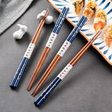 onlycook 日式尖头筷高档马拉丝木筷家用5双实木筷子和风餐具礼盒送礼 蓝色兔子5双+筷子托5个