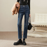 逸阳冬季新款黑色显瘦烟管法棍裤子直筒牛仔裤女小个子 复古蓝-冬季 28