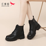 红蜻蜓7孔马丁靴女靴子女厚底增高加绒保暖朋克皮靴女WTC340571C黑色37