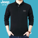JEEP SPIRIT吉普t恤男长袖polo翻领棉质商务休闲男装体恤衫打底上衣6065 黑色 XL