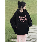 灿图重磅连帽卫衣女春秋季潮流长袖上衣服慵懒风休闲宽松小个子外套女 黑色常规款 L