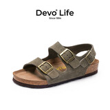 Devo Life的沃软木凉鞋男女同款休闲凉鞋夏季勃肯鞋情侣外穿沙滩凉拖鞋2627 军绿反绒皮 38 （建议拍小一码）