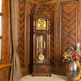 韵豪落地钟实木手工雕刻复古简约欧式机械机芯钟新中式客厅表打点报时 吉祥如意栗木色 14英寸