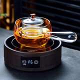 扬器日式耐热玻璃侧把煮茶壶耐高温实木把泡茶壶花茶壶套装家用煮茶器 500ML玻璃+黑檀色触屏电陶炉+4杯