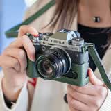 摄侣富士xt5保护套xs20相机包xt30二代三代xt50皮套x100vi保护套xh2s底座xe5相机套xt20皮壳牛皮配件 XT5复古绿真皮保护套+垫肩牛皮肩带