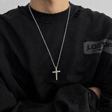 彩莱娅潮男钛钢十字架项链男士潮流嘻哈光面情侣吊坠日韩简约ins个性小众网红毛衣链女吧百搭挂饰送男友 光面十字架项链