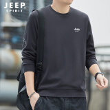 吉普（JEEP） 卫衣男春秋新款男士纯色长袖圆领T恤冬季加绒加厚保暖外套上衣 深灰色 L