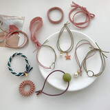 清晨的星星韩国新款头绳女生可爱扎头发绳马尾皮套网红耐用橡皮筋发圈头饰春 粉绿12件套