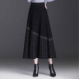 兰威费雷针织格子半身裙女秋冬新款高腰中长款a字裙加厚大摆裙长裙 灰色格子 L 105-120斤