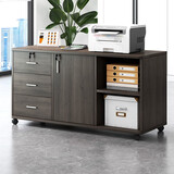 宜造（YIZAO）文件柜办公室木质带锁小柜子移动抽屉柜带轮桌下储物柜矮柜子 【三抽一门两格+锁】黑胡桃色100