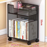 梵俪琳桌下置物架书桌旁小书架可移动落地办公桌边学生书本书包收纳滑轮 黑色两层-移动款【升级密网款】