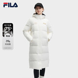 FILA 斐护科技|斐乐女装长款羽绒服冬季休闲简约连帽保暖羽绒外套 云菇白-WT 170/88A/L