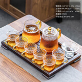 瓷牌茗茶具 锤纹玻璃茶具套装简约日式耐高温功夫茶杯办公室泡茶壶茶盘小套 锤纹雅致10件+胡桃色平板竹盘