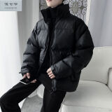尚明伦秋冬季新款棉袄男士外套短款皮面包服棉服韩版潮流棉衣 黑色 M 90-110斤
