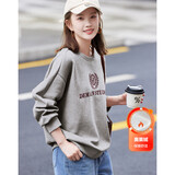 德玛纳秋冬季新款通勤圆领弹力质感字母空气层卫衣女上衣 灰色加绒 S 