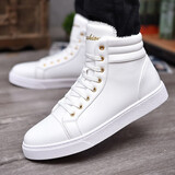 可尼特高帮鞋男休闲潮流板鞋韩版英伦小白鞋 白色棉鞋lt568 41运动码