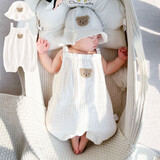 标点熊超萌新生婴儿连体衣服男女宝宝哈衣爬服薄款吊带裤背带裤套装夏季 吊带熊白带帽 80码 建议身高73-80