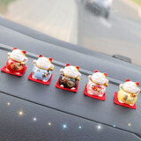 齐选招财猫汽车摆件中控台车载创意公仔可爱新车内装饰用品男女士新年 【招财猫五福平安】5件套