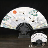 巧工坊中国扇古风折扇男士扇子一尺绢布竹扇夏季10寸折叠扇礼品送长辈 鹤飞舞起 黑柄 10寸