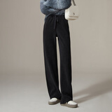 逸阳加绒加厚奥粒绒窄版直筒阔腿裤女冬新款高腰垂感宽松休闲裤子 黑色 26