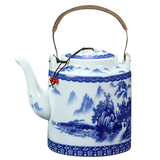 盛天下 景德镇大容量中式提梁茶壶陶瓷凉水壶套装青花瓷茶水分离带过滤 山水提梁壶1升