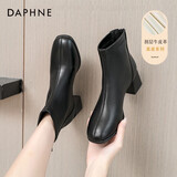 达芙妮官方真皮马丁靴女加绒2025秋冬新款法式粗跟短靴女气质瘦瘦靴子女 黑色【真皮系列】 40