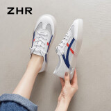 ZHR夏季小白鞋女真牛皮百搭网洞鞋女透气女鞋轻便休闲 A67E 白蓝 37