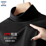 GENIOLAMODE长袖t恤男冬季加绒加厚双面磨毛内穿时尚半高领打底衫 黑色 M