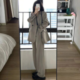 GARNUO灰色小西装外套女两件套装2025春秋新款小个子高级感宽松休闲西服 奶茶灰套装【西装+裤子】 S 【101-110斤】