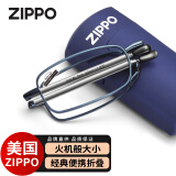 ZIPPO美国折叠便携老花镜超轻进口品牌高清防蓝光眼镜新男女款蓝 350度