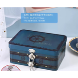 畅信达手机锁定自律盒子儿童带锁的化妆收纳盒铁学生储物密码盒子小箱子 小号旧船舵图案随机-密码锁