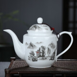 盛天下 景德镇陶瓷青花瓷小茶壶釉中彩过滤泡茶单壶小号功夫茶具手抓壶 峻秀山川-650ML