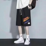 嘉晔（JIAYE）宽松短裤男胖子运动休闲夏季薄款大裤衩五分裤原宿风休闲中裤马裤 彩条短裤黑色【一件装】 2XL 115-135斤