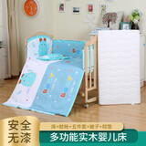 贝快乐婴儿床宝宝童床环保实木无油漆可侧翻与大人床合并、可变书桌 床+蚊帐+印花五件套+棉被+棕垫 A款  102*60*85