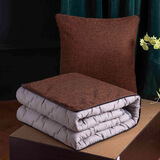 南柯一梦亚麻纯色抱枕被办公室午睡毯子午休毯两用抱枕多功能透气汽车靠垫 咖啡色 40*40（展开110*150）cm