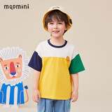 MQDMINI童装男童T恤儿童短袖夏装中小童运动休闲上衣宝宝衣服 狮子撞色T亮黄 130