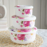 后海骨瓷微波炉专用碗带盖陶瓷蒸蛋碗家用大号饭盒有盖的宝宝辅食蒸碗 盖碗:盛世牡丹3件套大/中/小